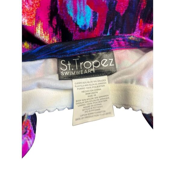 St. Tropez Mesh 3-Tiered Tankini top Swimsuit Pink Multi Size 16 QVC tropical - Picture 4 of 5